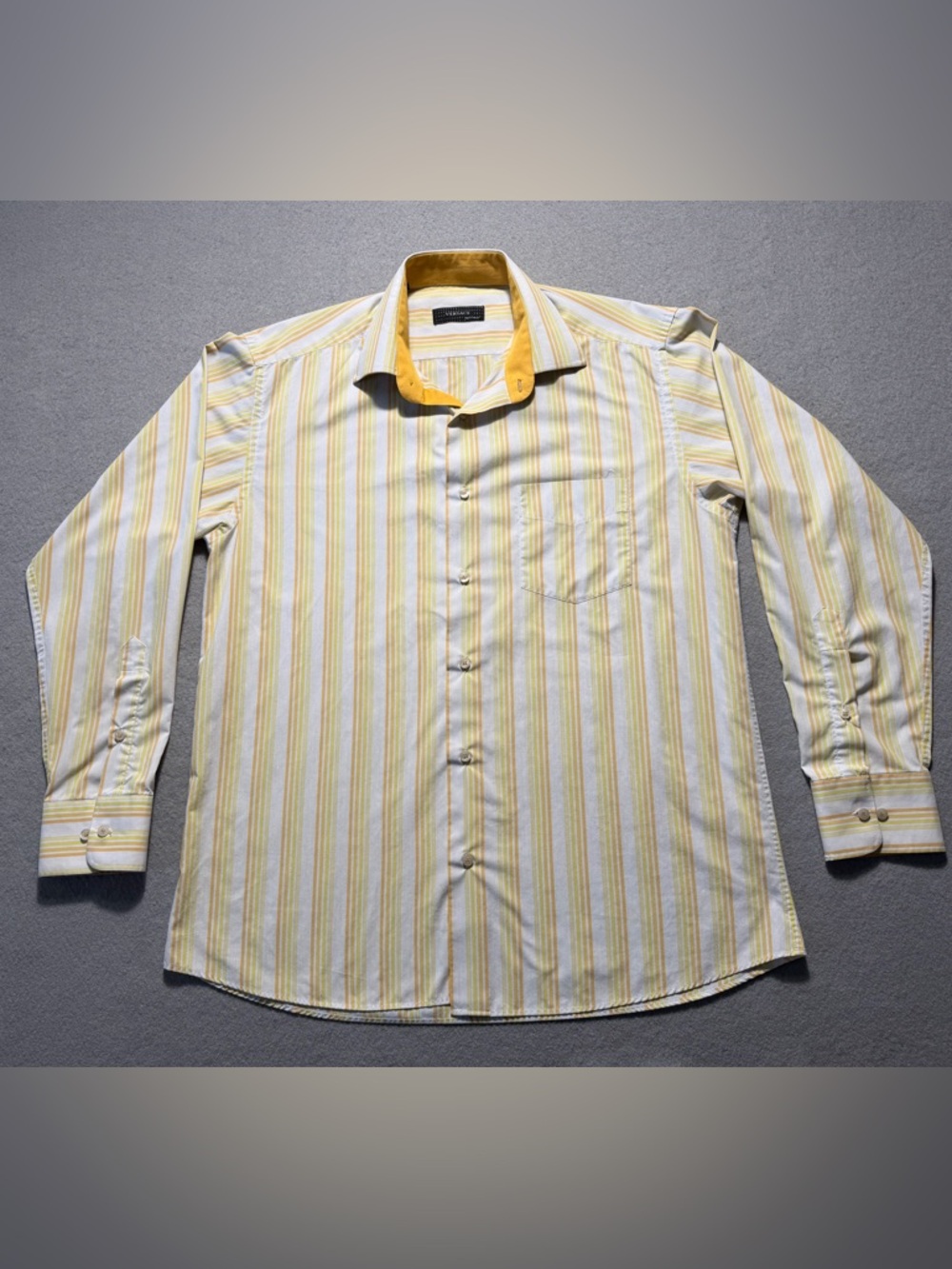 Versace Menswear Yellow Striped Dress Shirt Men’s Large 41/42 Button Front